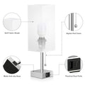 Bedside Table Lamps Set of 2 - White Bedroom Lamps with 3 Color Temperatures (3000K/5000K/4000K), Two Square Nightstand Lamps with USB C + A Charging Ports, Pull Chain Small Night Light End Desk Lamp