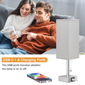 Bedside Table Lamps Set of 2 - White Bedroom Lamps with 3 Color Temperatures (3000K/5000K/4000K), Two Square Nightstand Lamps with USB C + A Charging Ports, Pull Chain Small Night Light End Desk Lamp