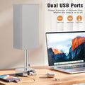 Bedside Table Lamps Set of 2 - White Bedroom Lamps with 3 Color Temperatures (3000K/5000K/4000K), Two Square Nightstand Lamps with USB C + A Charging Ports, Pull Chain Small Night Light End Desk Lamp