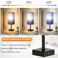 Bedside Table Lamps Set of 2 - White Bedroom Lamps with 3 Color Temperatures (3000K/5000K/4000K), Two Square Nightstand Lamps with USB C + A Charging Ports, Pull Chain Small Night Light End Desk Lamp