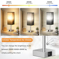 Bedside Table Lamps Set of 2 - White Bedroom Lamps with 3 Color Temperatures (3000K/5000K/4000K), Two Square Nightstand Lamps with USB C + A Charging Ports, Pull Chain Small Night Light End Desk Lamp