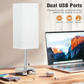 Bedside Table Lamps Set of 2 - White Bedroom Lamps with 3 Color Temperatures (3000K/5000K/4000K), Two Square Nightstand Lamps with USB C + A Charging Ports, Pull Chain Small Night Light End Desk Lamp