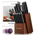 Emojoy Knife Set, 18-Piece Kitchen Knife Set with Block Wooden, Manual Sharpening for Chef Knife Set, German Stainless Steel