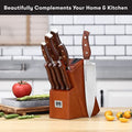 Master Maison 15-Piece Premium Kitchen Knife Set With Block German Stainless Steel Knives With Knife Sharpener & 6 Steak Knives (Walnut)