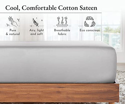 Full Size Fitted Sheet, Soft 100% Cotton Sateen, Deep Pocket, All-Around Elastic, Head/Foot Side Indicators, Fitted Full Size Sheet Only (Beige)