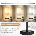 Bedside Table Lamps Set of 2 - White Bedroom Lamps with 3 Color Temperatures (3000K/5000K/4000K), Two Square Nightstand Lamps with USB C + A Charging Ports, Pull Chain Small Night Light End Desk Lamp