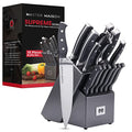 Master Maison 15-Piece Premium Kitchen Knife Set With Block German Stainless Steel Knives With Knife Sharpener & 6 Steak Knives (Walnut)