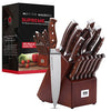 Master Maison 15-Piece Premium Kitchen Knife Set With Block German Stainless Steel Knives With Knife Sharpener & 6 Steak Knives (Walnut)