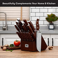 Master Maison 15-Piece Premium Kitchen Knife Set With Block German Stainless Steel Knives With Knife Sharpener & 6 Steak Knives (Walnut)