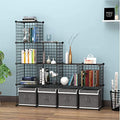 HUBSON Wire Cube Storage Organizer, Book/Toy/Craft/Potted Plants and Pet Closet Organizers and Storage Shelves, 12-Cube Freely Combinable Metal Grids Storage Shelf, Black, Iron