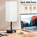 Bedside Table Lamps Set of 2 - White Bedroom Lamps with 3 Color Temperatures (3000K/5000K/4000K), Two Square Nightstand Lamps with USB C + A Charging Ports, Pull Chain Small Night Light End Desk Lamp