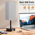 Bedside Table Lamps Set of 2 - White Bedroom Lamps with 3 Color Temperatures (3000K/5000K/4000K), Two Square Nightstand Lamps with USB C + A Charging Ports, Pull Chain Small Night Light End Desk Lamp