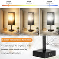 Bedside Table Lamps Set of 2 - White Bedroom Lamps with 3 Color Temperatures (3000K/5000K/4000K), Two Square Nightstand Lamps with USB C + A Charging Ports, Pull Chain Small Night Light End Desk Lamp