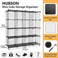 HUBSON Wire Cube Storage Organizer, Book/Toy/Craft/Potted Plants and Pet Closet Organizers and Storage Shelves, 12-Cube Freely Combinable Metal Grids Storage Shelf, Black, Iron