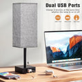 Bedside Table Lamps Set of 2 - White Bedroom Lamps with 3 Color Temperatures (3000K/5000K/4000K), Two Square Nightstand Lamps with USB C + A Charging Ports, Pull Chain Small Night Light End Desk Lamp