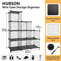 HUBSON Wire Cube Storage Organizer, Book/Toy/Craft/Potted Plants and Pet Closet Organizers and Storage Shelves, 12-Cube Freely Combinable Metal Grids Storage Shelf, Black, Iron