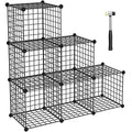 HUBSON Wire Cube Storage Organizer, Book/Toy/Craft/Potted Plants and Pet Closet Organizers and Storage Shelves, 12-Cube Freely Combinable Metal Grids Storage Shelf, Black, Iron