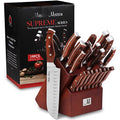 Master Maison 15-Piece Premium Kitchen Knife Set With Block German Stainless Steel Knives With Knife Sharpener & 6 Steak Knives (Walnut)