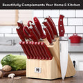 Master Maison 15-Piece Premium Kitchen Knife Set With Block German Stainless Steel Knives With Knife Sharpener & 6 Steak Knives (Walnut)