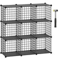 HUBSON Wire Cube Storage Organizer, Book/Toy/Craft/Potted Plants and Pet Closet Organizers and Storage Shelves, 12-Cube Freely Combinable Metal Grids Storage Shelf, Black, Iron