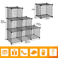 HUBSON Wire Cube Storage Organizer, Book/Toy/Craft/Potted Plants and Pet Closet Organizers and Storage Shelves, 12-Cube Freely Combinable Metal Grids Storage Shelf, Black, Iron