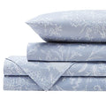 Winter Brush Collection, 4-Piece, 14-Inch Deep Pocket Sheet Set, Easy Care, Shrinkage Free Sheet Set with 1 Flat Sheet, 1 Fitted Sheet, 2 Pillowcases, Blue with White Flowers, California King