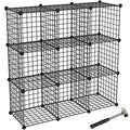 HUBSON Wire Cube Storage Organizer, Book/Toy/Craft/Potted Plants and Pet Closet Organizers and Storage Shelves, 12-Cube Freely Combinable Metal Grids Storage Shelf, Black, Iron