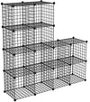 HUBSON Wire Cube Storage Organizer, Book/Toy/Craft/Potted Plants and Pet Closet Organizers and Storage Shelves, 12-Cube Freely Combinable Metal Grids Storage Shelf, Black, Iron