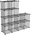 HUBSON Wire Cube Storage Organizer, Book/Toy/Craft/Potted Plants and Pet Closet Organizers and Storage Shelves, 12-Cube Freely Combinable Metal Grids Storage Shelf, Black, Iron