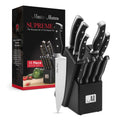 Master Maison 15-Piece Premium Kitchen Knife Set With Block German Stainless Steel Knives With Knife Sharpener & 6 Steak Knives (Walnut)