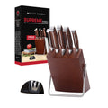 Master Maison 15-Piece Premium Kitchen Knife Set With Block German Stainless Steel Knives With Knife Sharpener & 6 Steak Knives (Walnut)