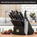 Master Maison 15-Piece Premium Kitchen Knife Set With Block German Stainless Steel Knives With Knife Sharpener & 6 Steak Knives (Walnut)