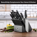 Master Maison 15-Piece Premium Kitchen Knife Set With Block German Stainless Steel Knives With Knife Sharpener & 6 Steak Knives (Walnut)