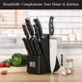 Master Maison 15-Piece Premium Kitchen Knife Set With Block German Stainless Steel Knives With Knife Sharpener & 6 Steak Knives (Walnut)