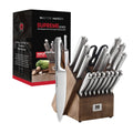 Master Maison 15-Piece Premium Kitchen Knife Set With Block German Stainless Steel Knives With Knife Sharpener & 6 Steak Knives (Walnut)